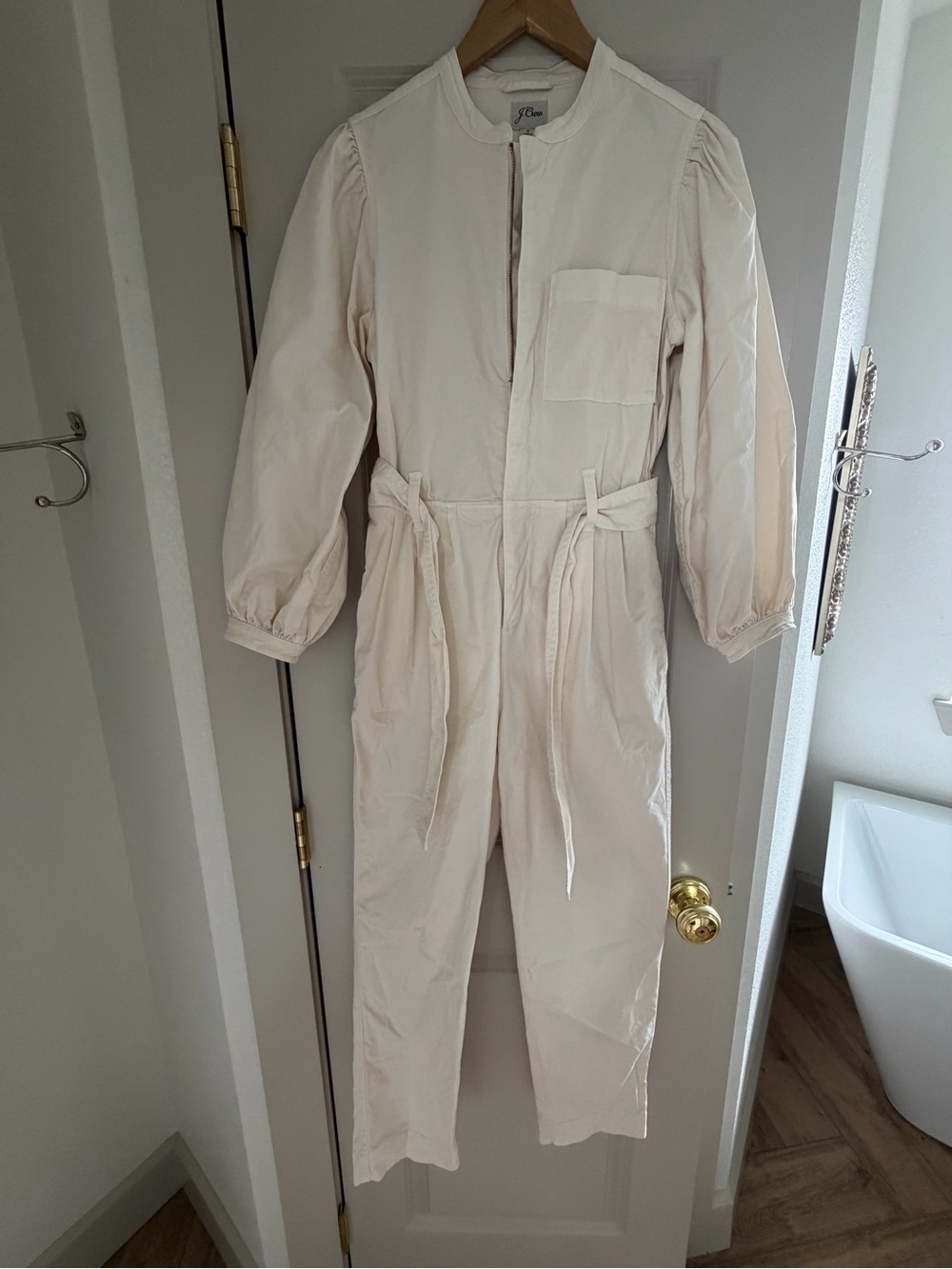 J. Crew Cream Utility Jumpsuit with Tie Waist